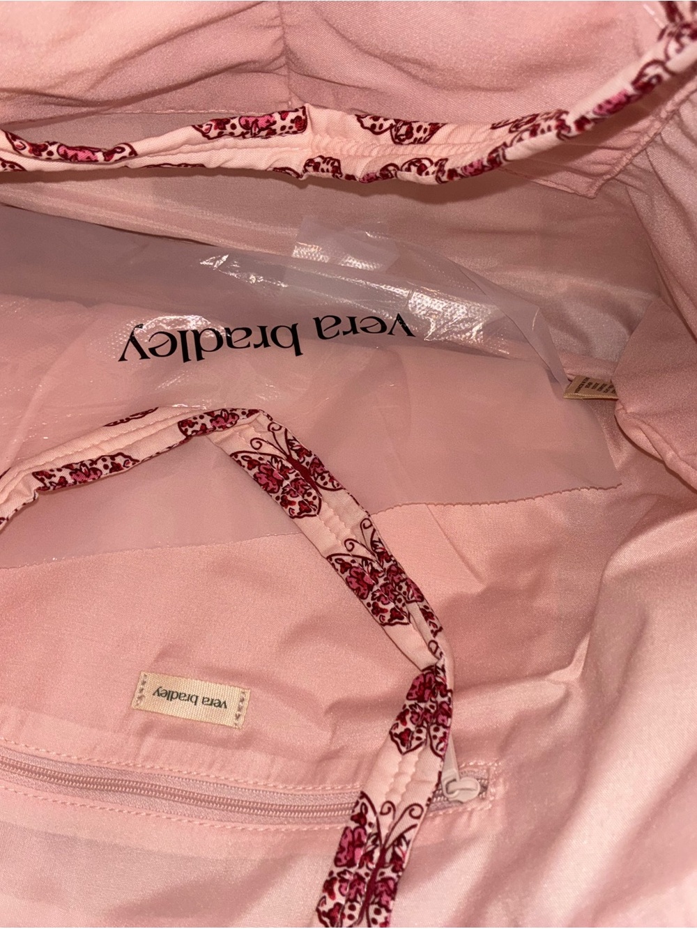 Vera Bradley Pink Tote with Burgundy Butterfly Print - Picture 4 of 4
